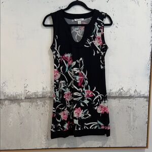White House Black Market Floral Midi Dress - Black and Pink